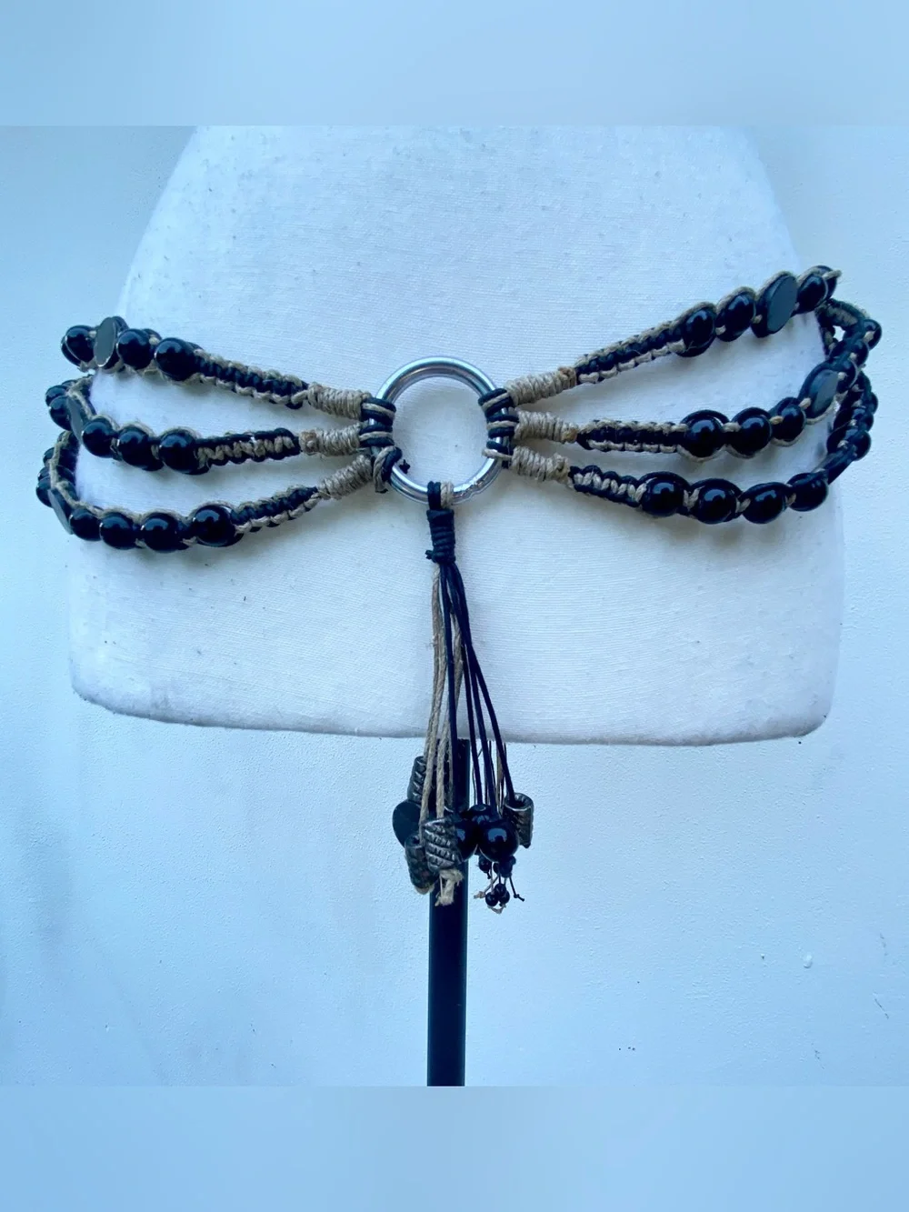 Y2K Boho Fairy Black & Tan Beaded Belt One Size